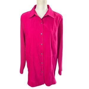 Karen Scott Jacket Women Sze Medium Fuchsia Pink Faux Suede Knit Sleeves Shacket